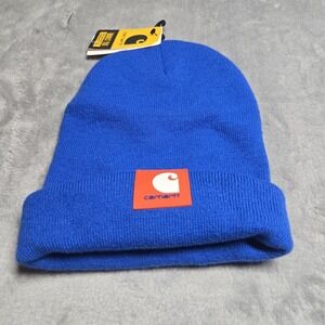 Carhartt Knit Cuffed Beanie Hat Blue Logo Patch Acrylic Winter Cap NWT Unisex